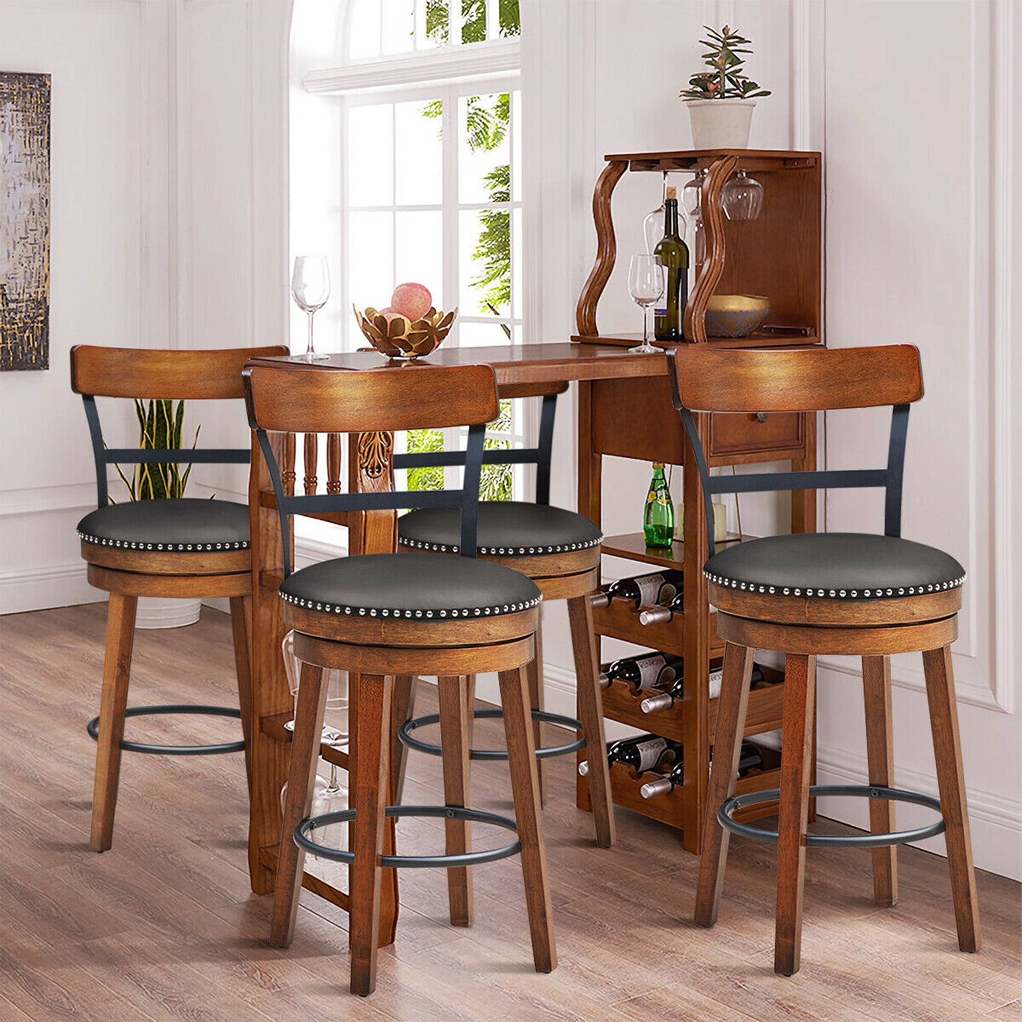 Alt View 2. Gymax - Gymax Set of 4 BarStool 25.5'' Swivel Counter Height Dining Chair with Rubber Wood Legs - Brown.