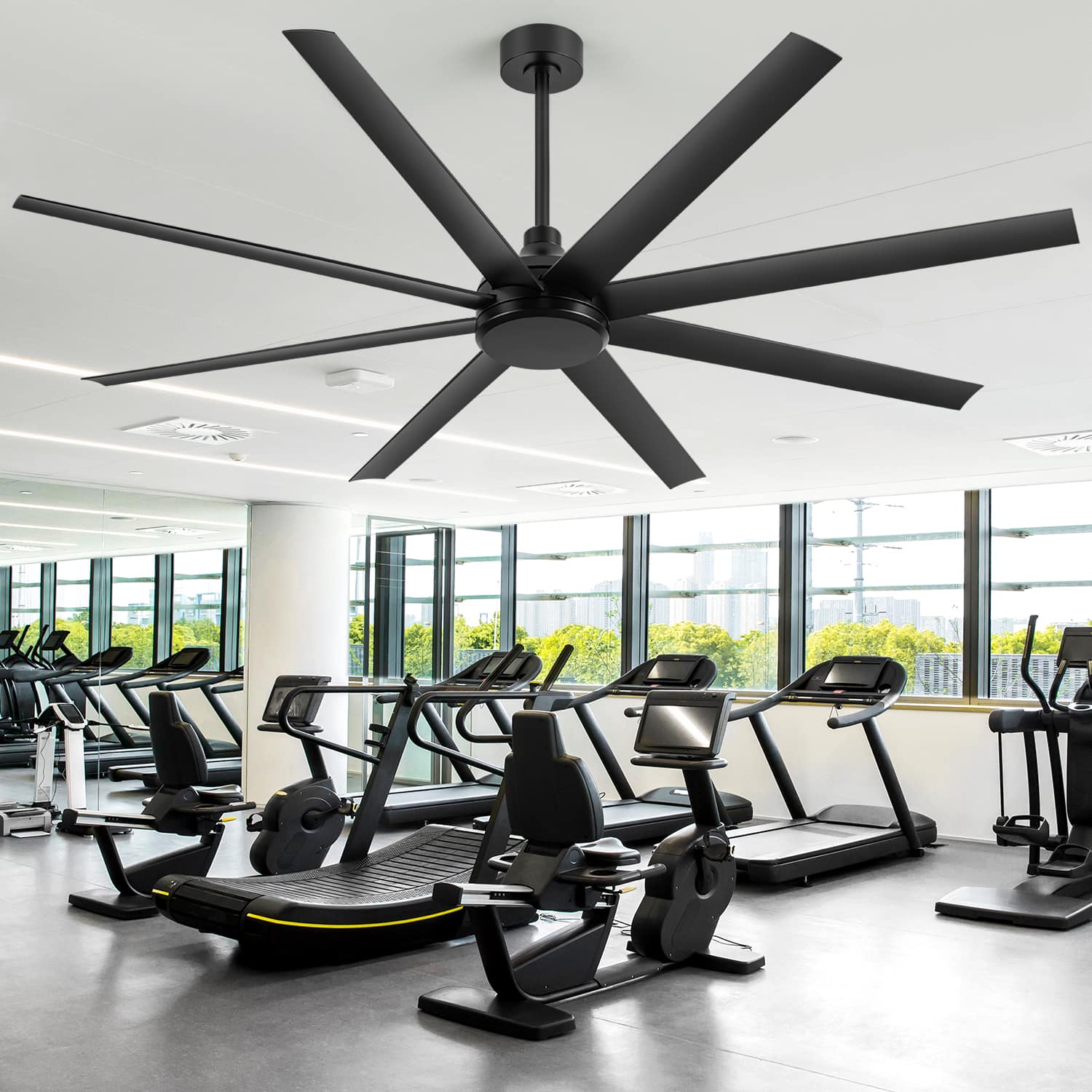 Front. Breezary - 72" Large Indoor Ceiling Fan with Remote, 8 ABS Blades, 6-Speed DC Motor, Timer, 7''/12''Downrods, Light/No Light Option - Matte Black (Without Light).