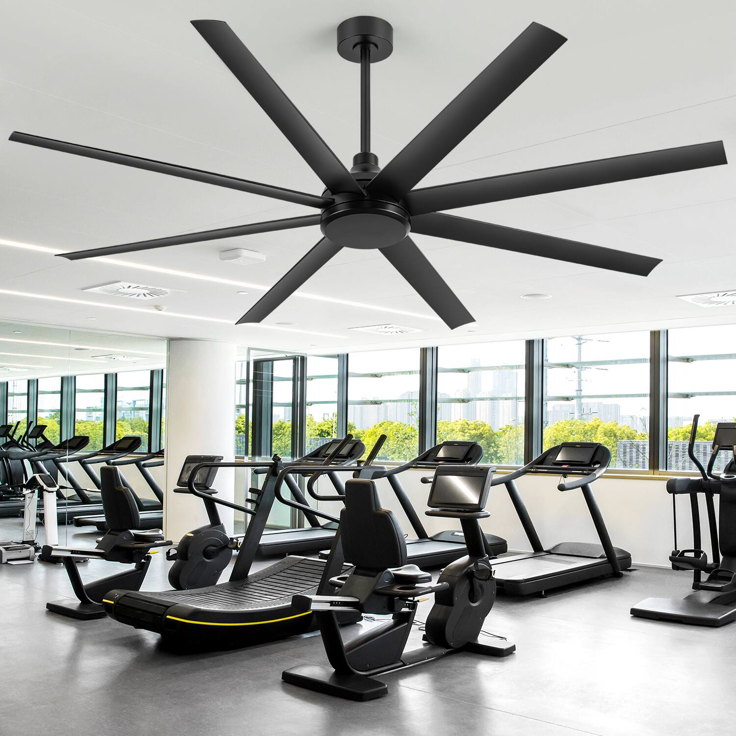 Breezary - 72" Large Indoor Ceiling Fan with Remote, 8 ABS Blades, 6-Speed DC Motor, Timer, 7''/12''Downrods, Light/No Light Option - Matte Black (Without Light)