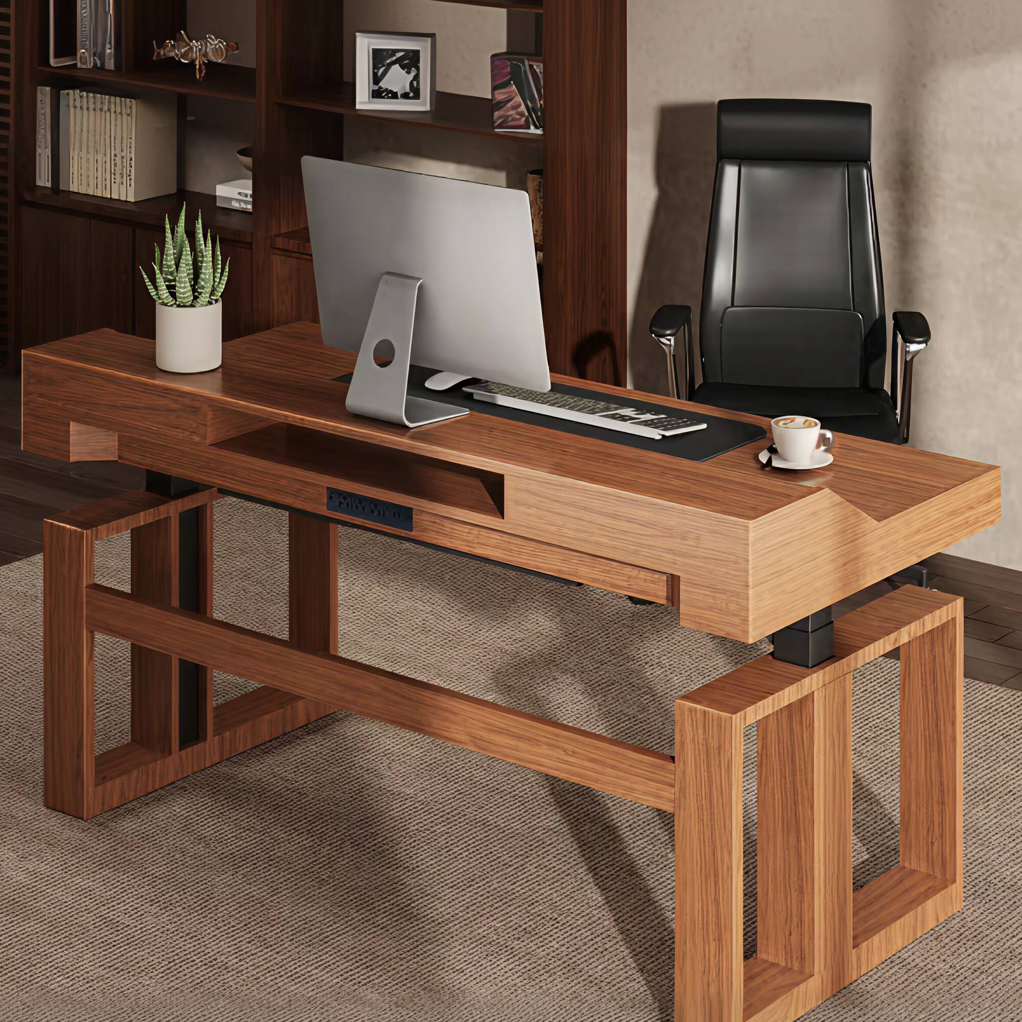 Alt View 4. FlexiSpot - Fusion Retro 63" Walnut Veneer Electric Height Adjustable Standing Desk - Walnut.