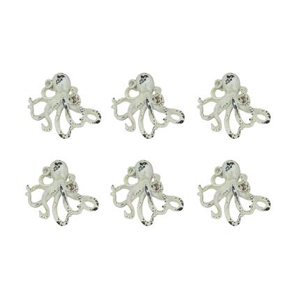 Front. Moby Dick Specialties - Set of 6 Distressed Finish Coastal White Cast Iron Octopus Drawer Pulls Cabinet Knobs - White.