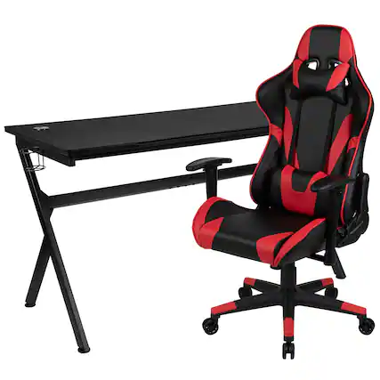 Front. Emma + Oliver - Gaming Desk Bundle - Cup/Headset Holder/Mouse Pad Top - Red.