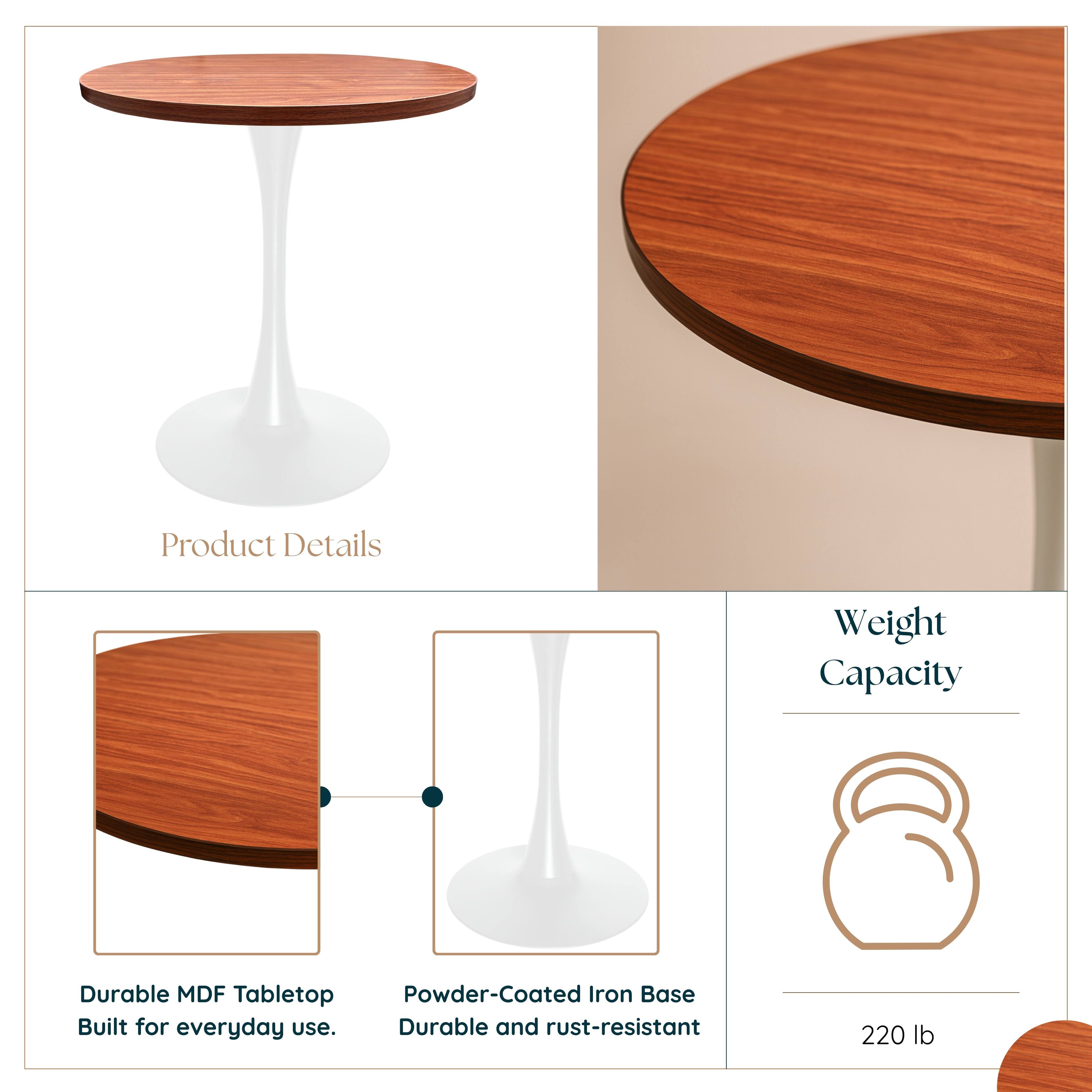 Product Details

- Durable MDF Tabletop
- Powder-Coated Iron Base
- Built for everyday use
- Durable and rust-resistant

Weight Capacity: 220 lb