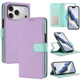Dteck - Magnetic Detachable Wallet Case for Apple iPhone 17 Pro Max,PU Leather Card Holder Flip Cover with Wrist Strap - Purple
