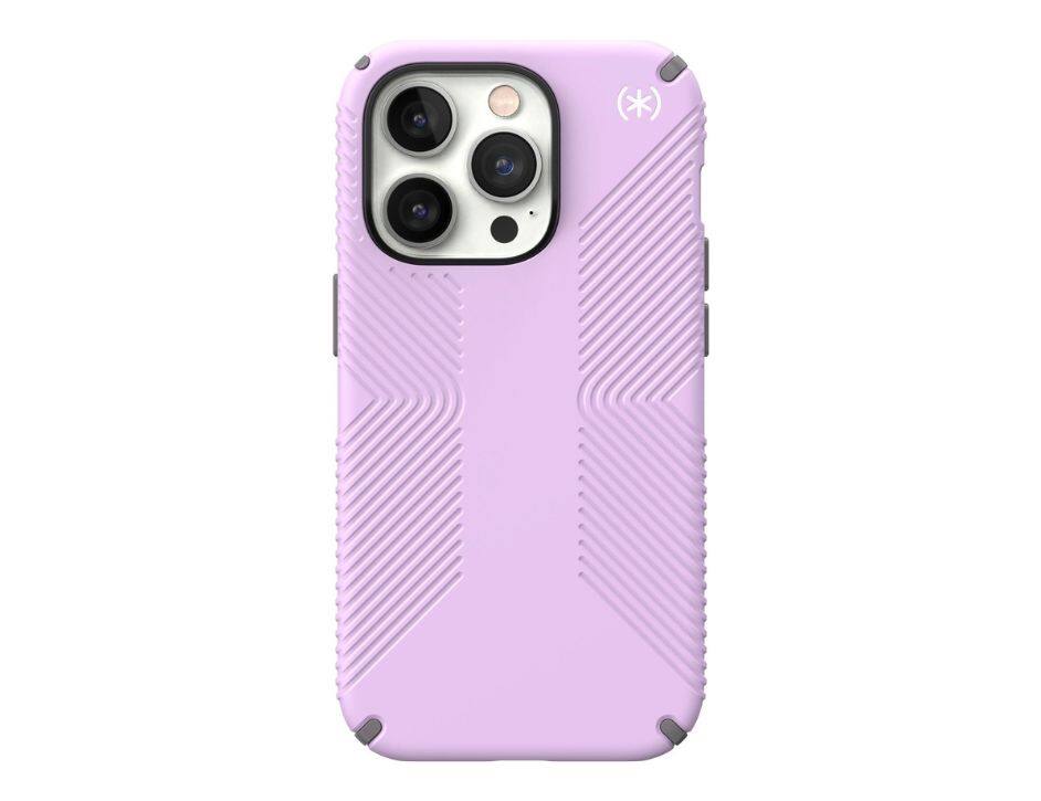 Speck - Presidio2 Grip Purple Case for iPhone 14 Pro - Spring Purple/Cloudy Grey/White