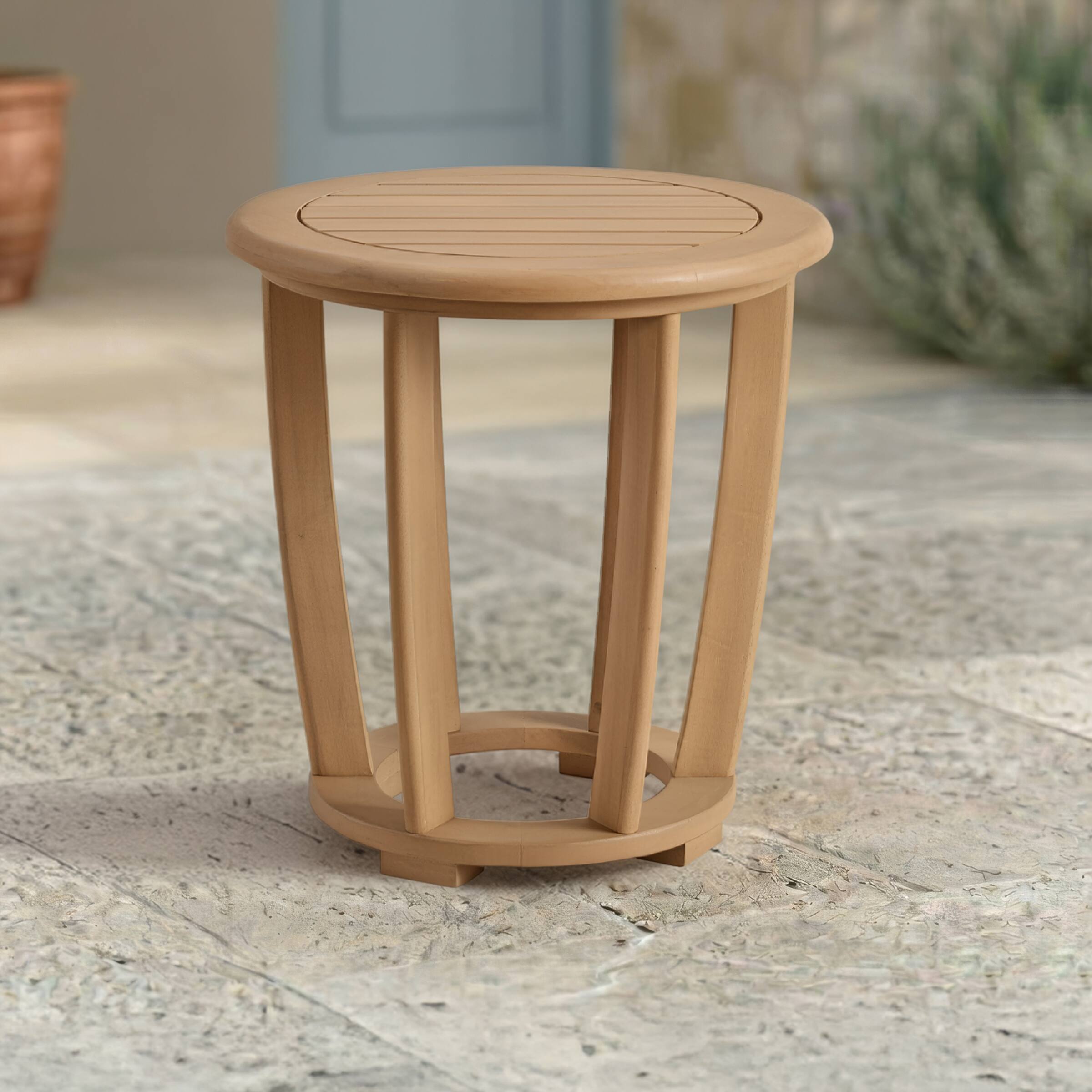 Alt View 4. Alaterre Furniture - Orris Outdoor Side Table - 19.7” Weather-Resistant Eucalyptus Wood Round Outdoor Table with Slatted Tabletop - Brown.