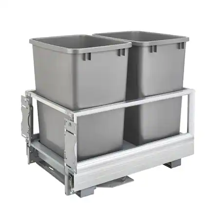 Front. Rev-A-Shelf - Rev-A-Shelf Double Pullout Kitchen Trash Can 35 qt. Rev-A-Motion, 5149-18DM-217 - Silver.