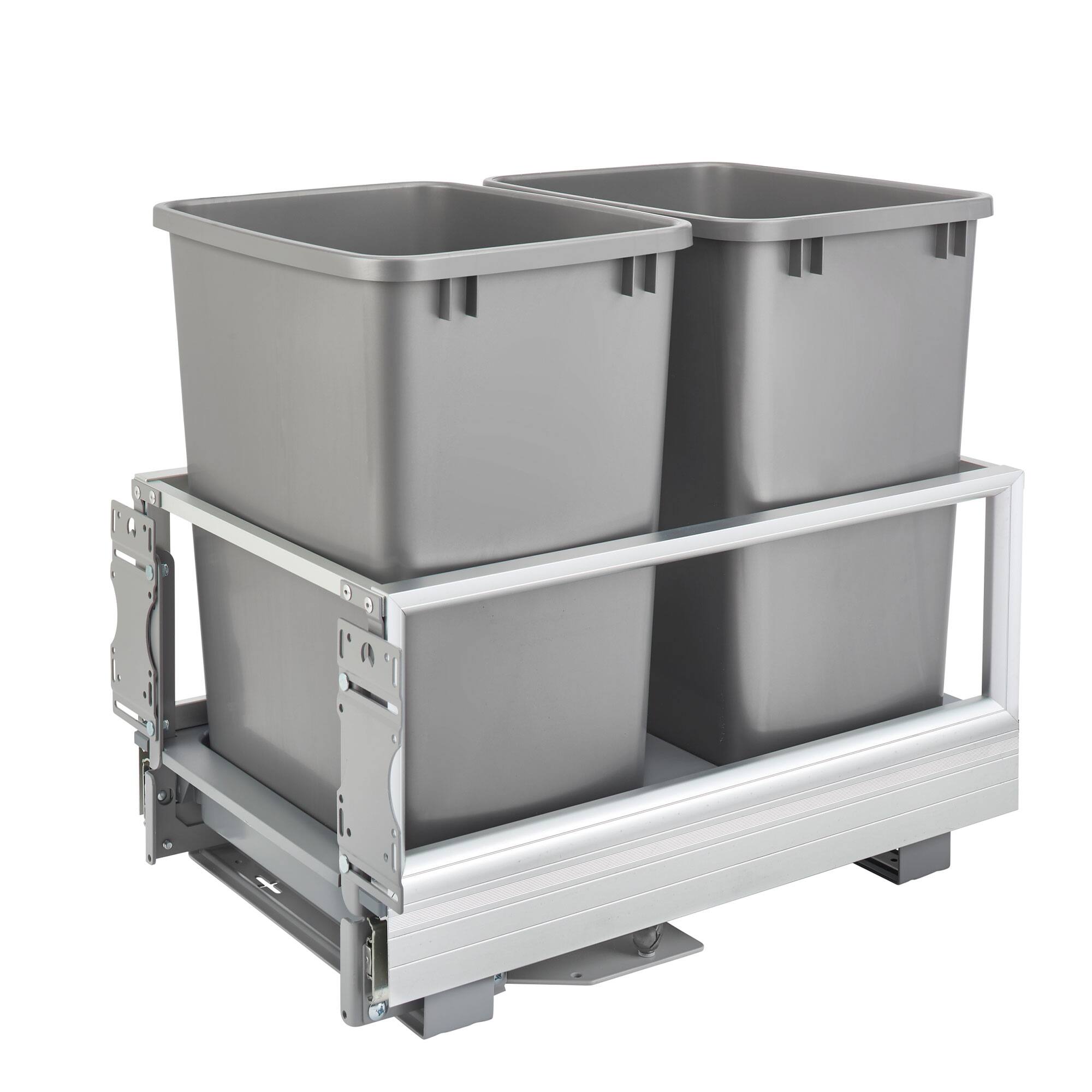 Front. Rev-A-Shelf - Rev-A-Shelf Double Pullout Kitchen Trash Can 35 qt. Rev-A-Motion, 5149-18DM-217 - Silver.