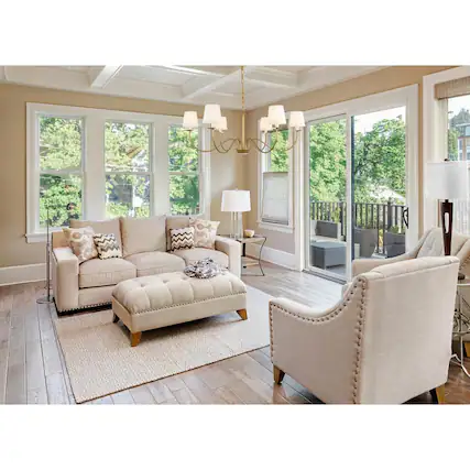 Front. Living District - Eclipse 6 light Brass and White shade chandelier - Brass And White Shade.