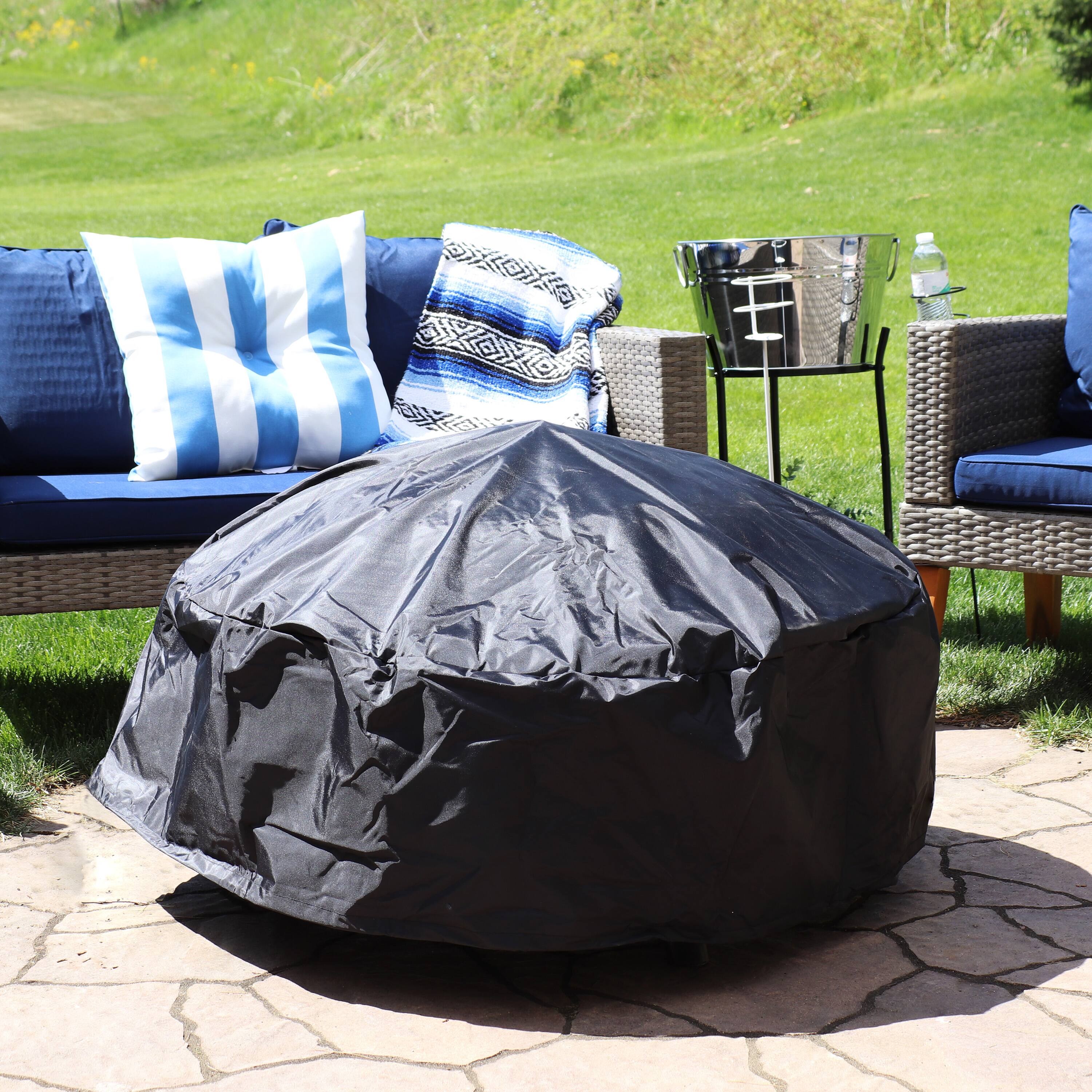 Alt View 7. Sunnydaze - 36 in Weather-Resistant PVC Round Fire Pit Cover - Black.
