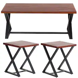 AmeriHome - Acacia Wood Cross Leg Living Room Table Set - Tan