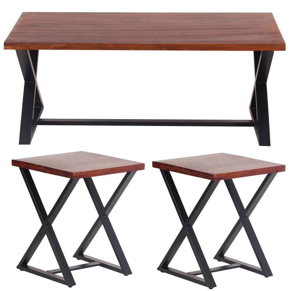 Front. AmeriHome - AmeriHome Acacia Wood Cross Leg Living Room Table Set - Tan.