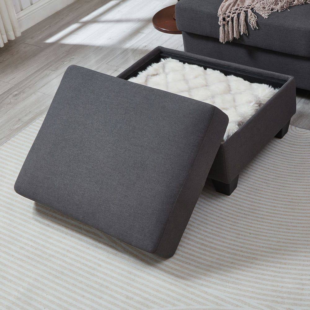 Alt View 9. Kadyn - 86" L-Shaped Sectional with Ottoman, 3-Seat Design with Built-In Armrest Organizer, Dark Gray - Gray.