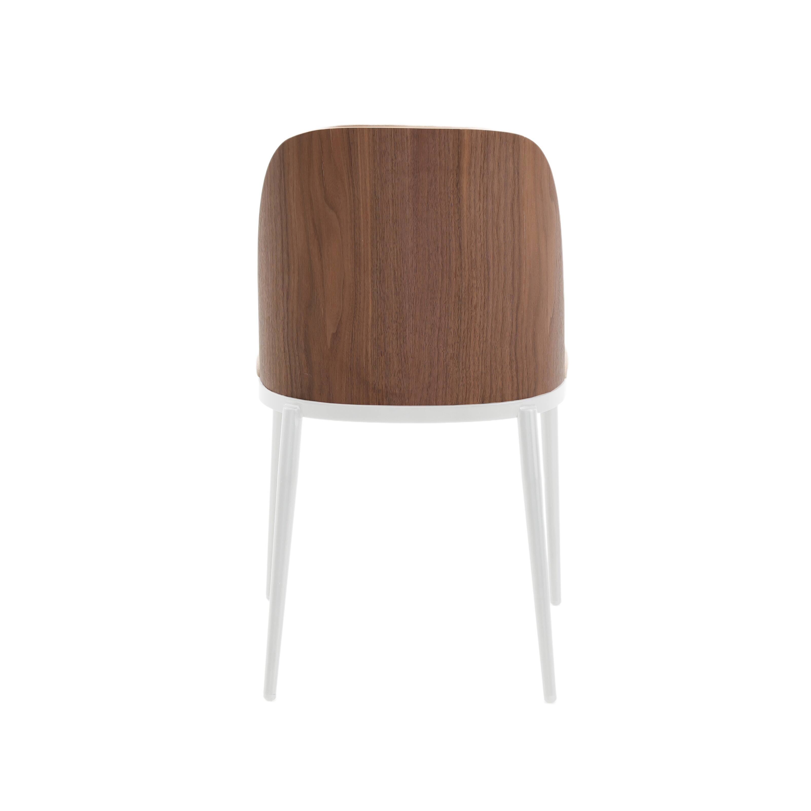 Alt View 2. LeisureMod - Tule Vintage Mid-Century Dining Chair, Modern Fabric Upholstered Kitchen Side Chair with Protective Floor Glides - Walnut/Light Brown.