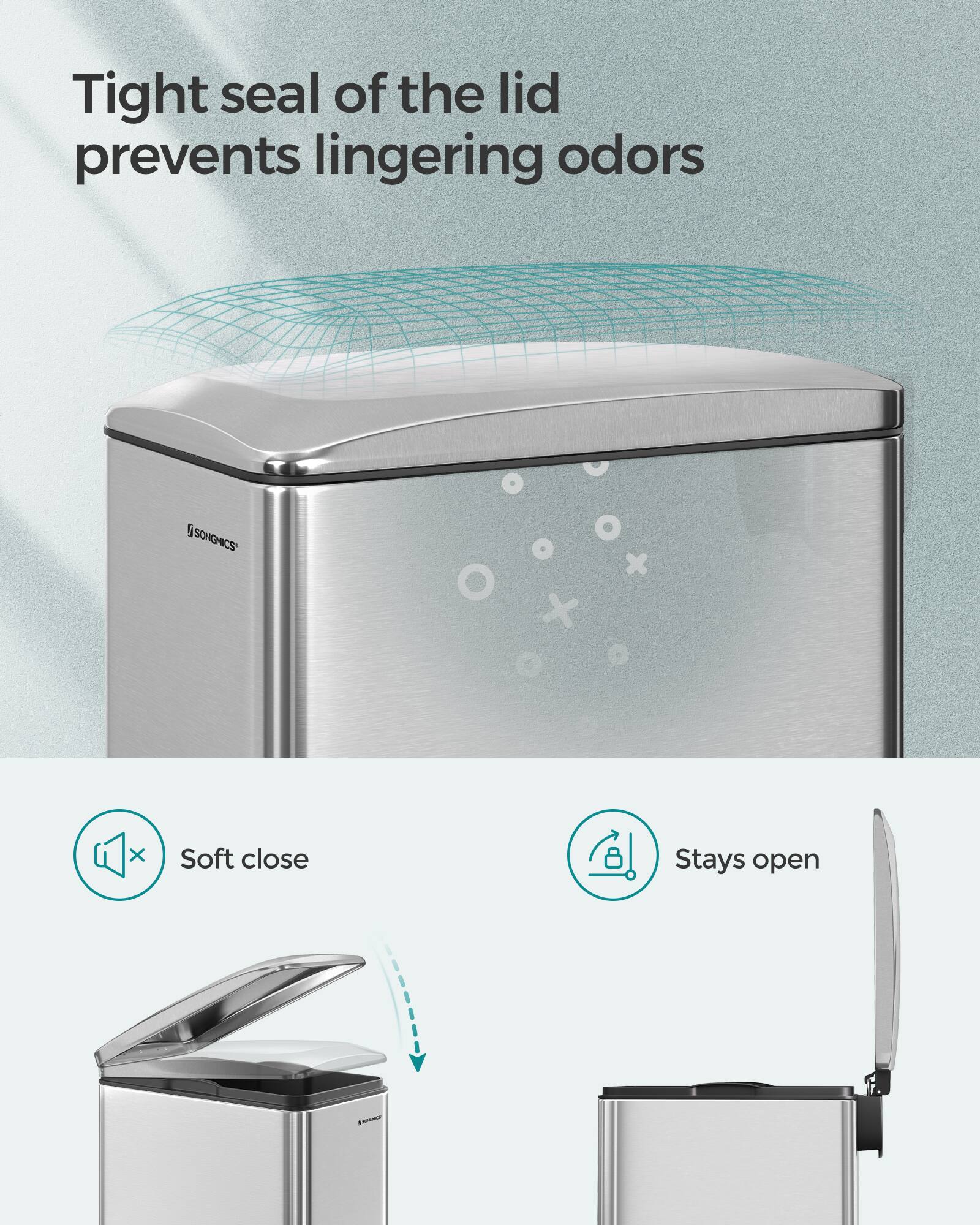 Tight seal of the lid prevents lingering odors

5SOHOMICS X Soft close Stays open