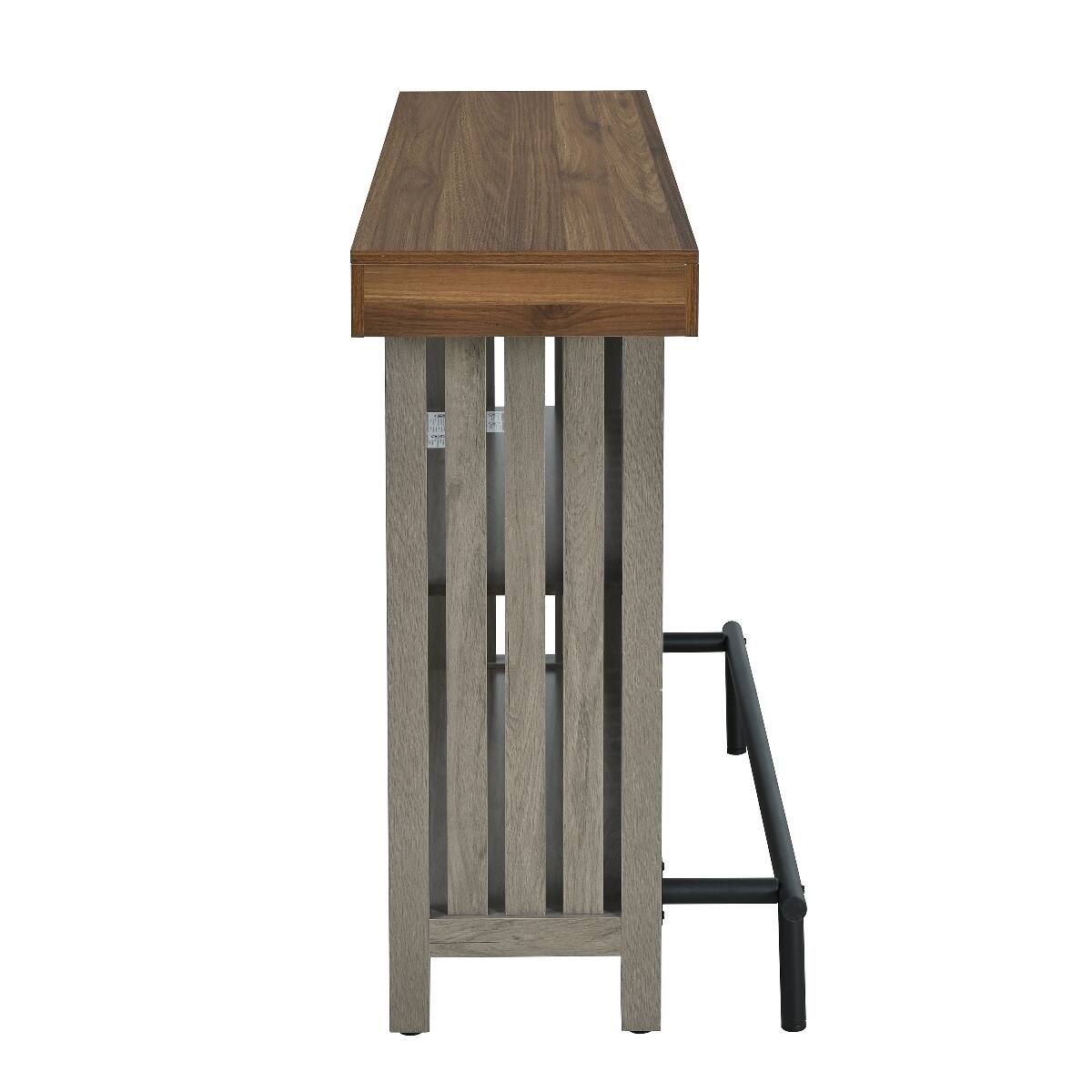 Alt View 8. Loheer - Loheer 3-in-1 Bar Table, Counter Height Table with Wine Storage, Slatted Panel Design, Brown and Gray - Gray and Brown.