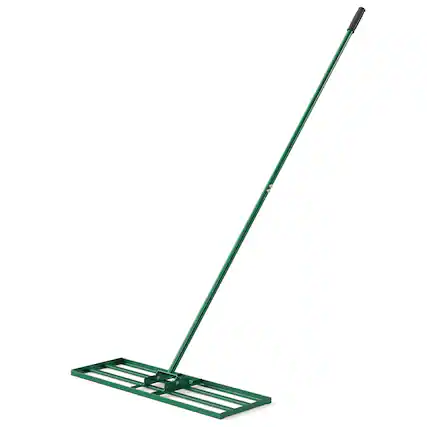 Front. Gymax - Gymax Lawn Leveling Rake 30'' x 10'' Heavy Duty Lawn Level Tool for Soil w/67'' Handle Green - Green.