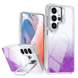 Dteck - Glitter Magnetic Case for Samsung Galaxy S26 Ultra with Camera Ring Kickstand, Gradient Shockproof Protective Slim Cover - Purple