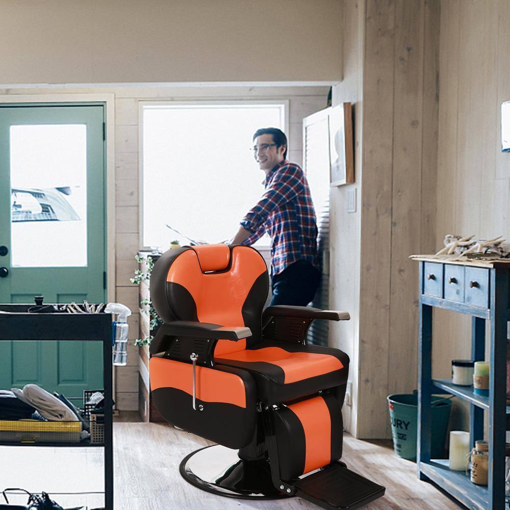 Alt View 6. Winado - All Purpose Barber Chair Heavy Duty Salon Hydraulic Reclining Chair with Anti-slip Footrest for Hair Stylist Barber Shop - Black & Orange.