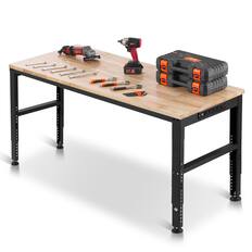 Front. VEVOR - Adjustable Workbench, 2000 lbs Capacity, 61 x 20-inch Heavy Duty Work Bench with 27.1-36 Inches Height Adjustment - Burlywood.