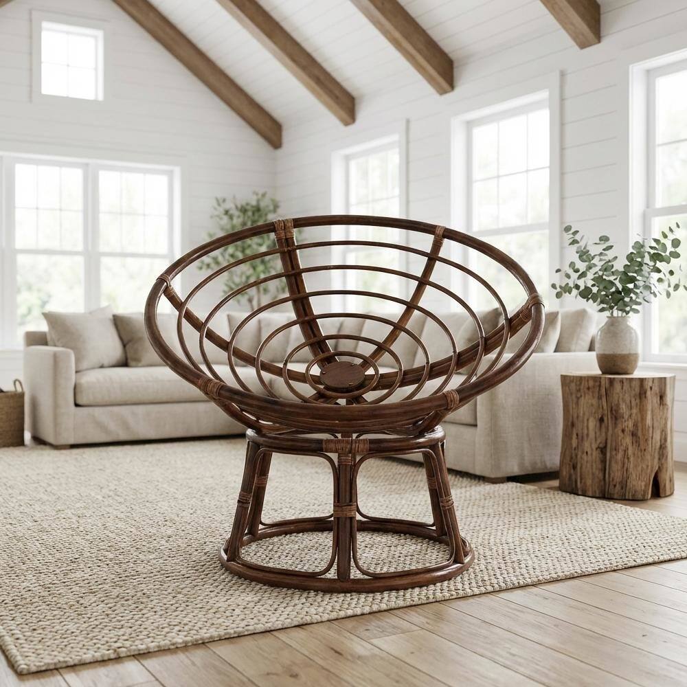 Back. International Caravan - 42-inch Rattan Papasan Chair Frame Only - Stain.