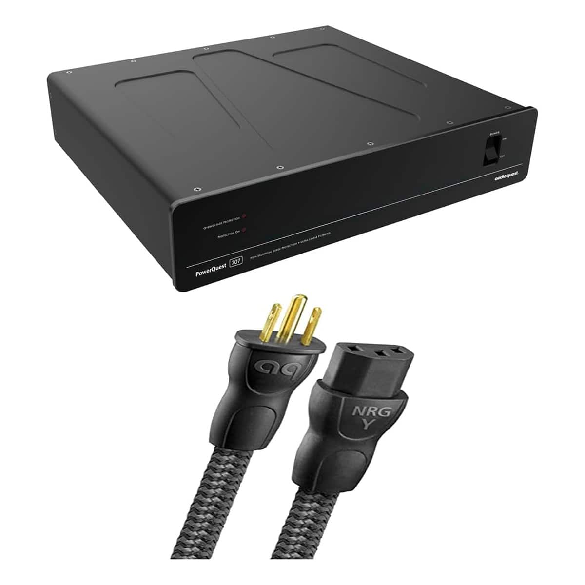 AudioQuest - PowerQuest 707 12-Outlet Surge Protector and Power Conditioner & NRG-Y3 1.0m 3-Pole AC Power Cable - Black