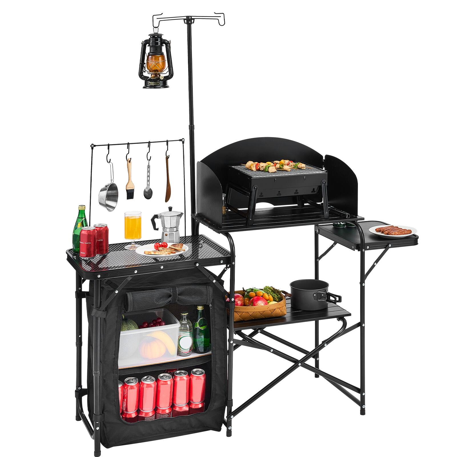 Alt View 5. VEVOR - Camping Kitchen Table, Outdoor Camp Cooking Table, Aluminum Portable Cook Station with Storage Cupboard, Carrying Bag - Black.