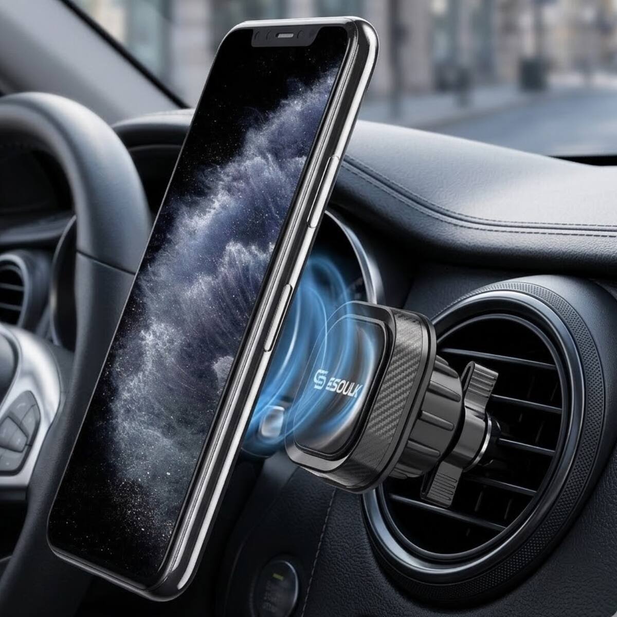 Alt View 6. Esoulk - Universal Magnetic Magic Mount Air Vent Stuck Up Car Phone Holder for Samsung A17 A16 Motorola G Play Power - Black.