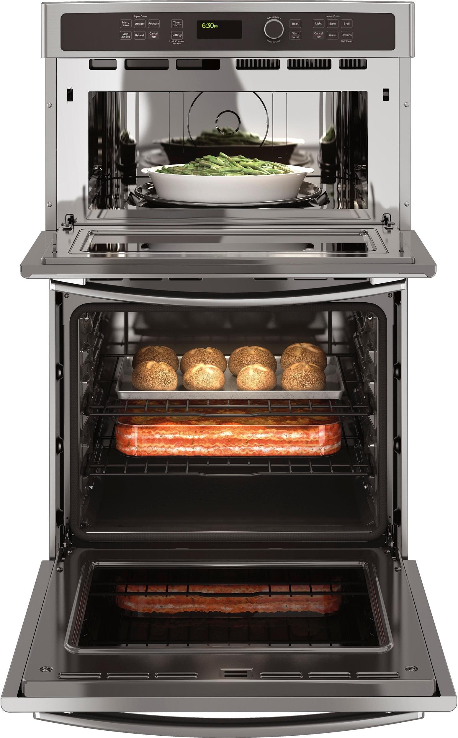 Alt View 13. GE - 27" Single Electric Wall Oven with Built-In Microwave - Stainless Steel.