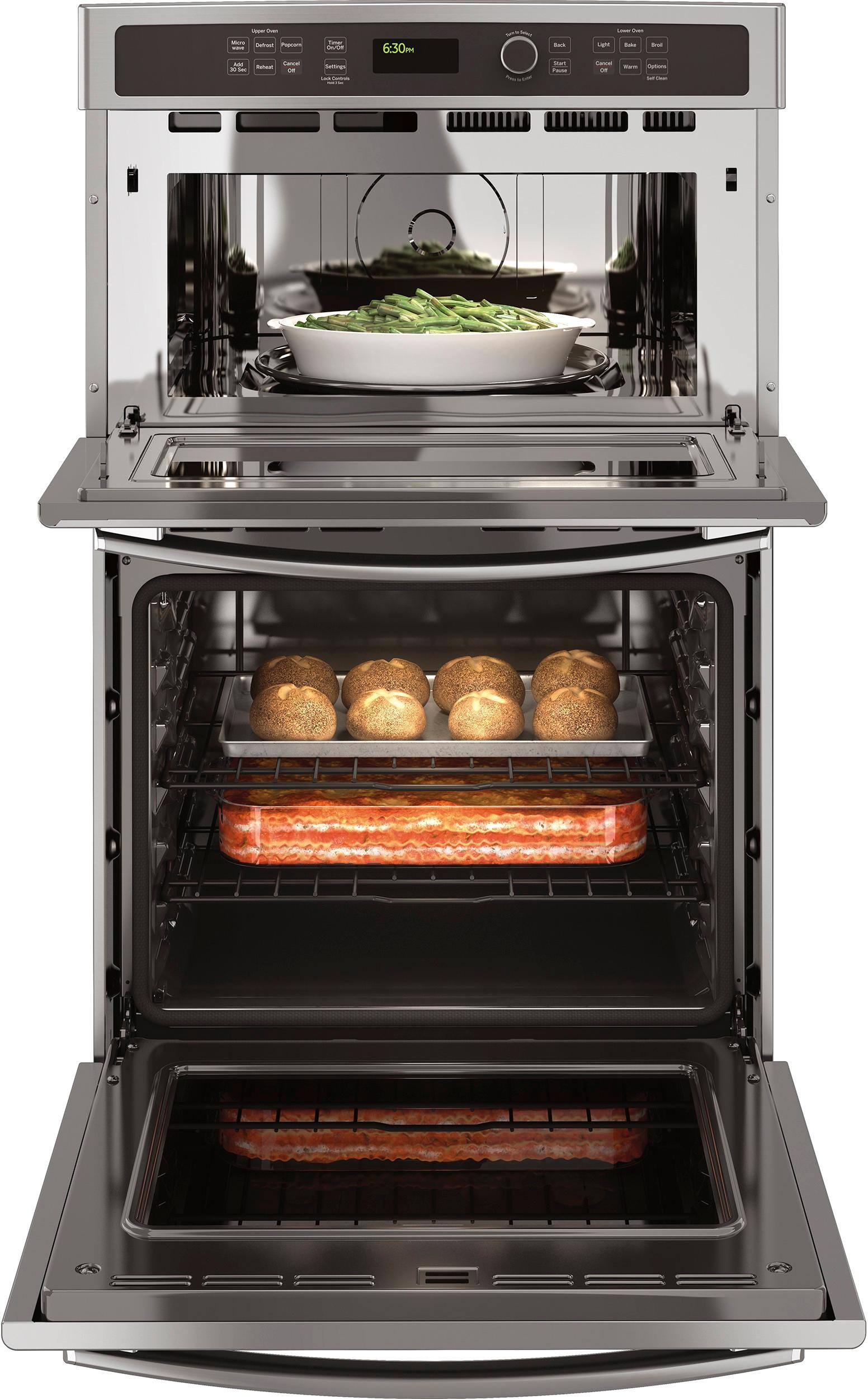 Alt View 13. GE - 27" Single Electric Wall Oven with Built-In Microwave - Stainless Steel.