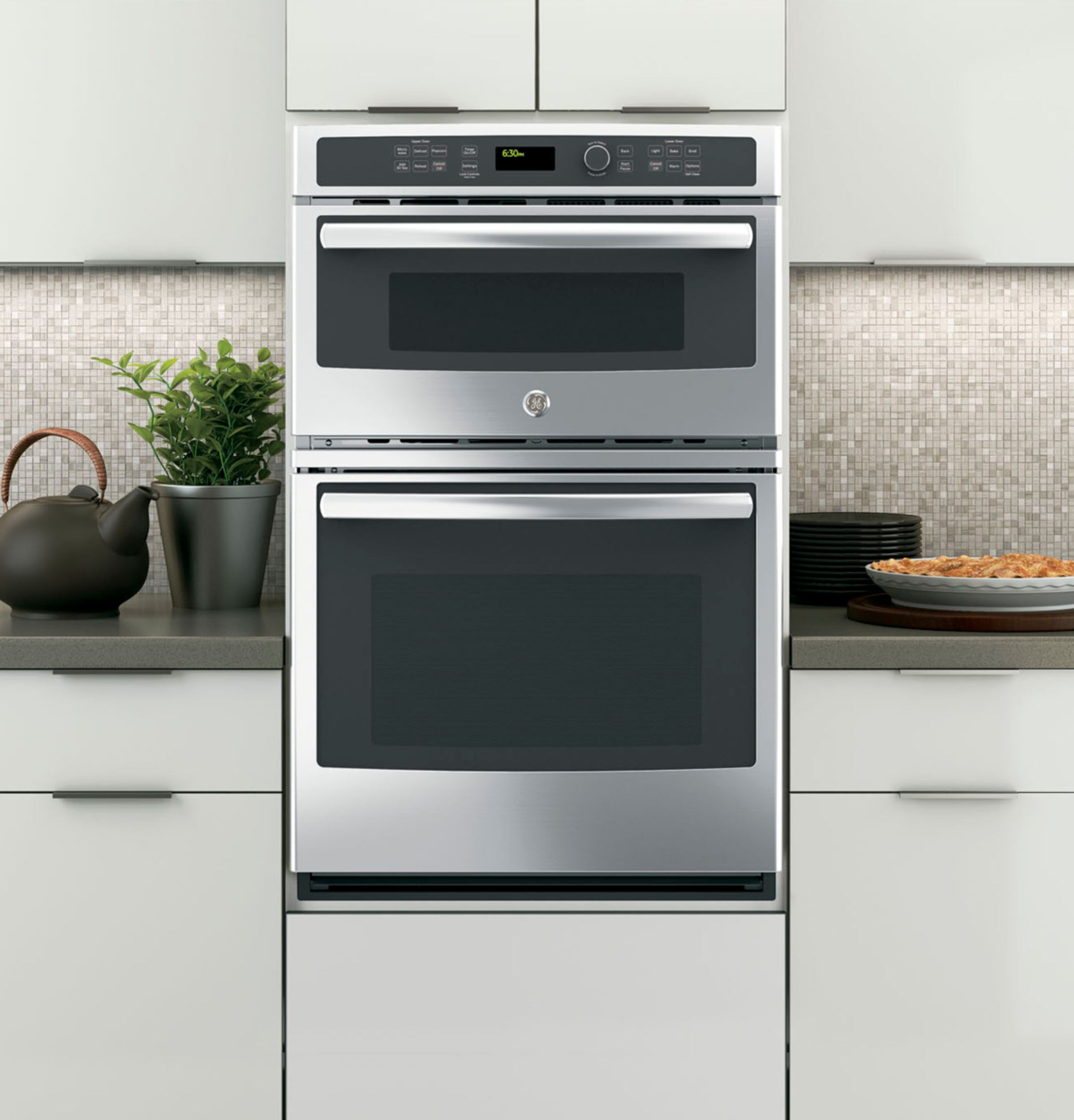 GE - 27" Single Electric Wall Oven with Built-In Microwave - Stainless