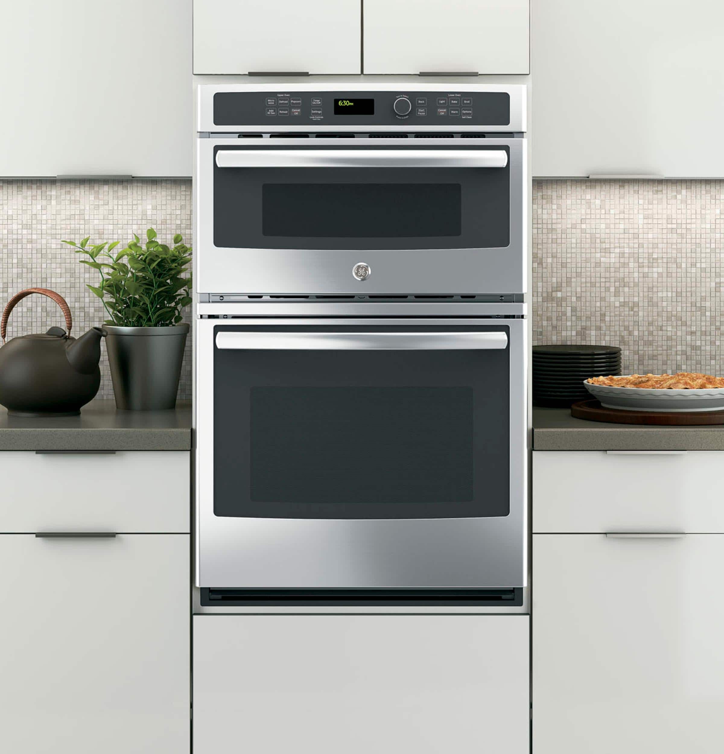 Alt View 14. GE - 27" Single Electric Wall Oven with Built-In Microwave - Stainless Steel.
