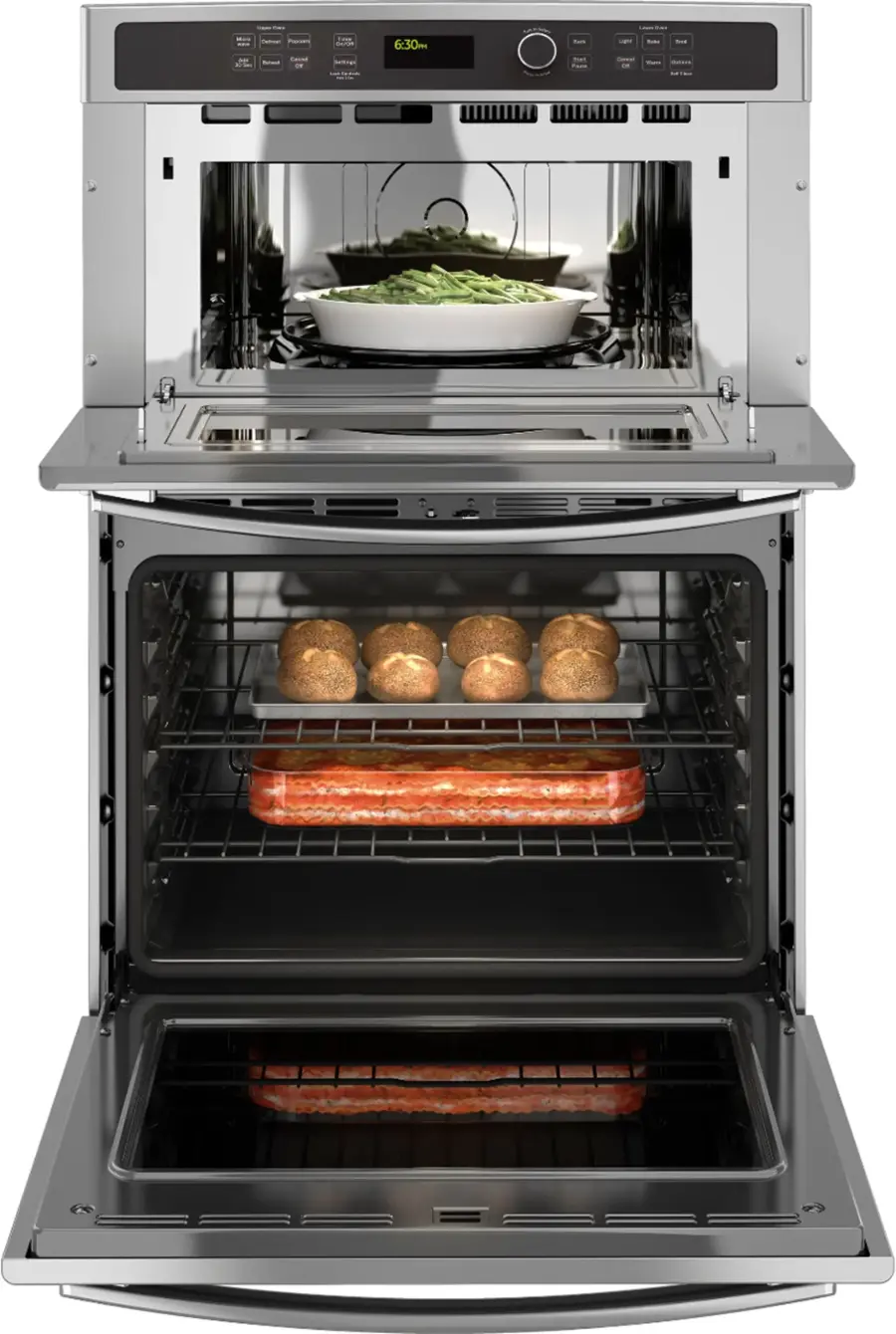 Alt View 2. GE - 30" Single Electric Wall Oven with Built-In Microwave - Stainless Steel.