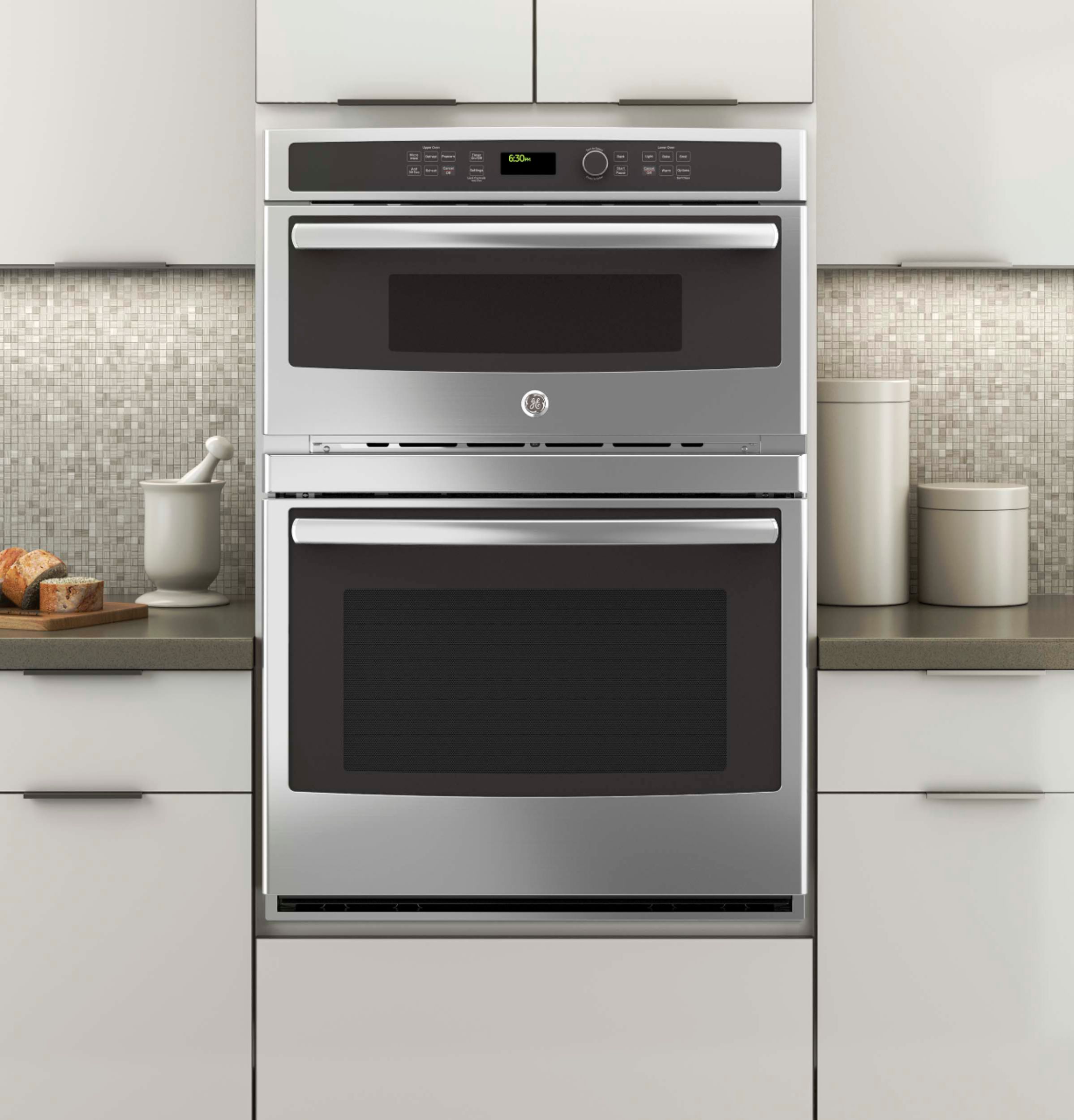 GE - 30" Single Electric Wall Oven with Built-In Microwave - Stainless Steel