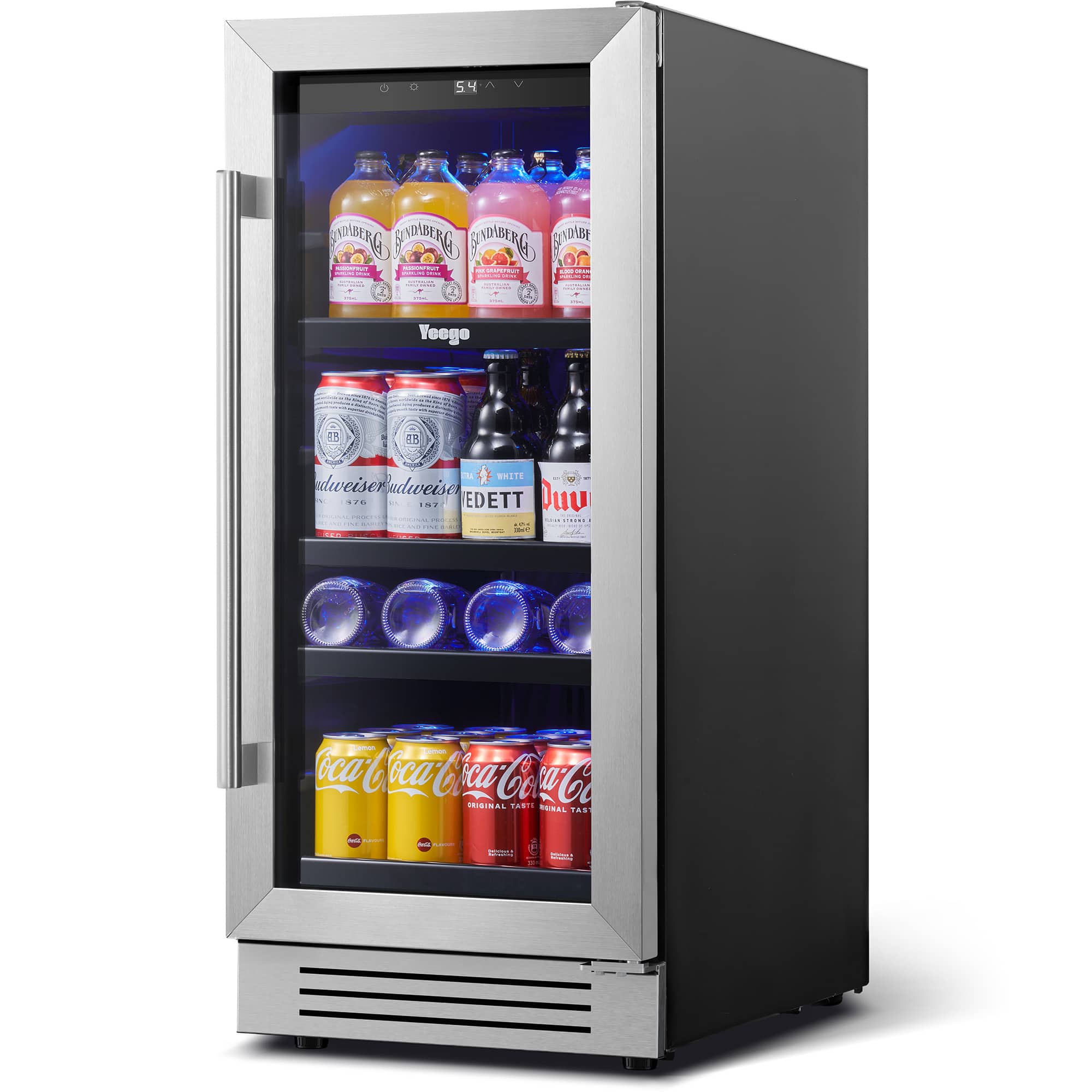 Yeego - 15 Inch Beverage Refrigerator 100 Can Mini Fridge Door, 34-54 ℉ Built-In Beverage Cooler for Drink Soda Wine - For Home - Silver