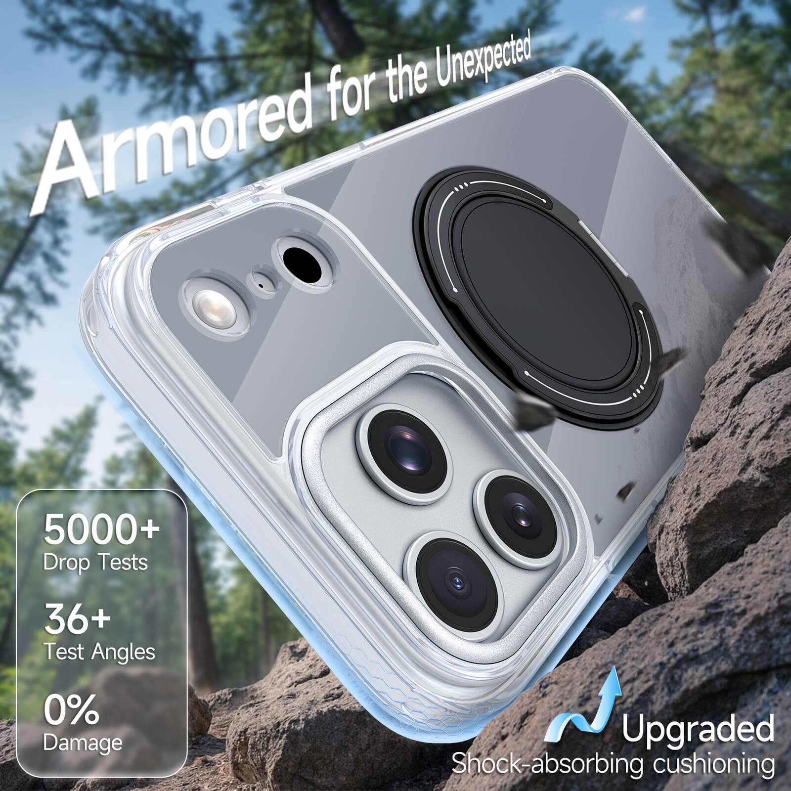 Armored for the Unexpected

5000+ Drop Tests  
36+ Test Angles  
0% Damage  
Upgraded Shock-absorbing cushioning