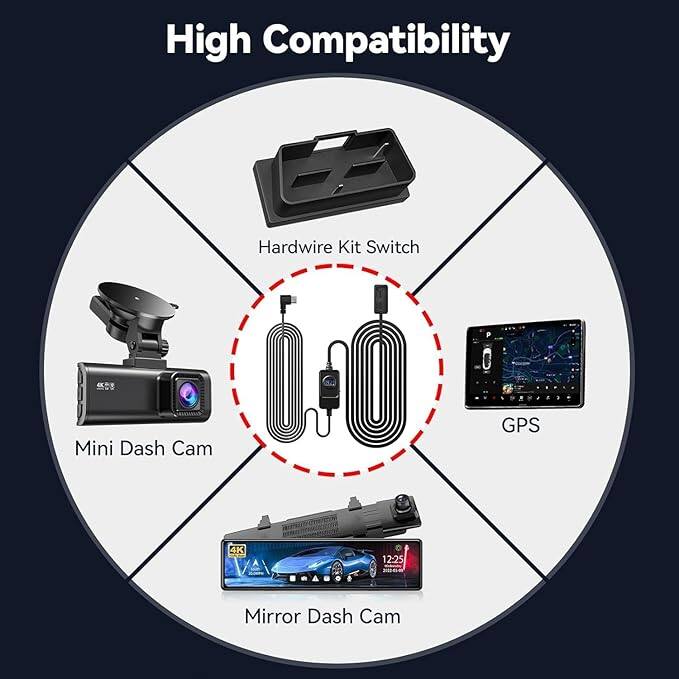 High Compatibility Hardwire Kit Switch 4 Mini Dash Cam GPS 4K / 12:25 - Mirror Dash Cam