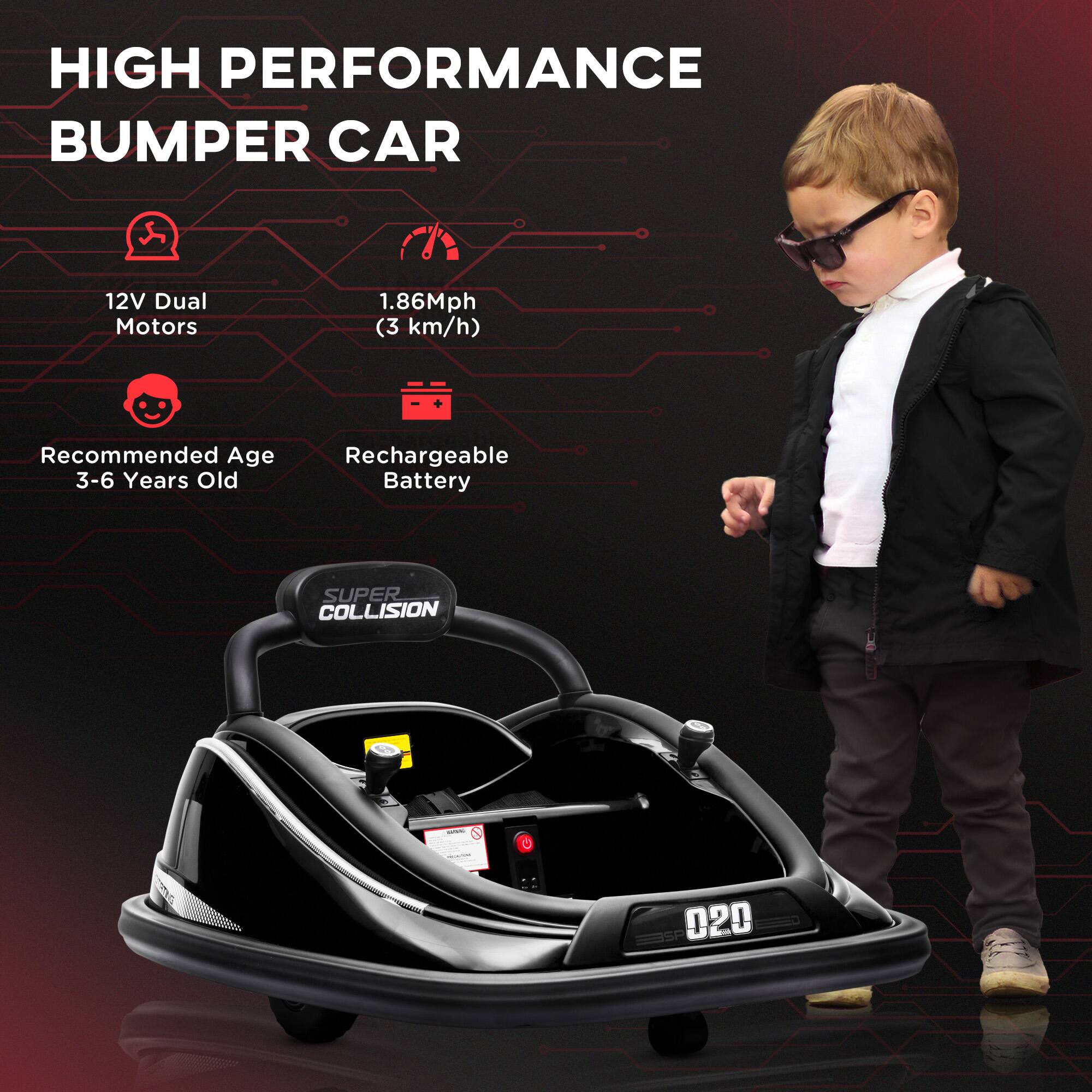 HIGH PERFORMANCE BUMPER CAR

12V Dual Motors  
1.86Mph (3 km/h)  
Recommended Age 3-6 Years Old  
Rechargeable Battery  

SUPER COLLISION  
SP 020