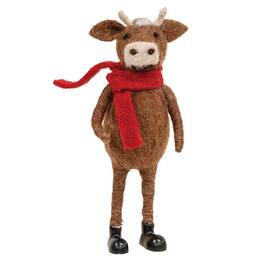 BreeBe - *Cow in Red Scarf Felted Ornament - Brown, Red