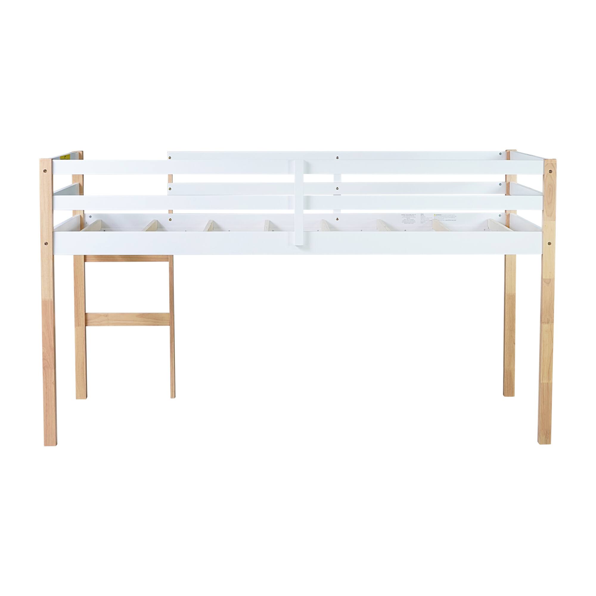 Alt View 2. GOODSILO - Solid Wood Twin Loft Bed with Ladder and Strengthened Slats for Enhanced Stability and Space Optimization - Natural+White.