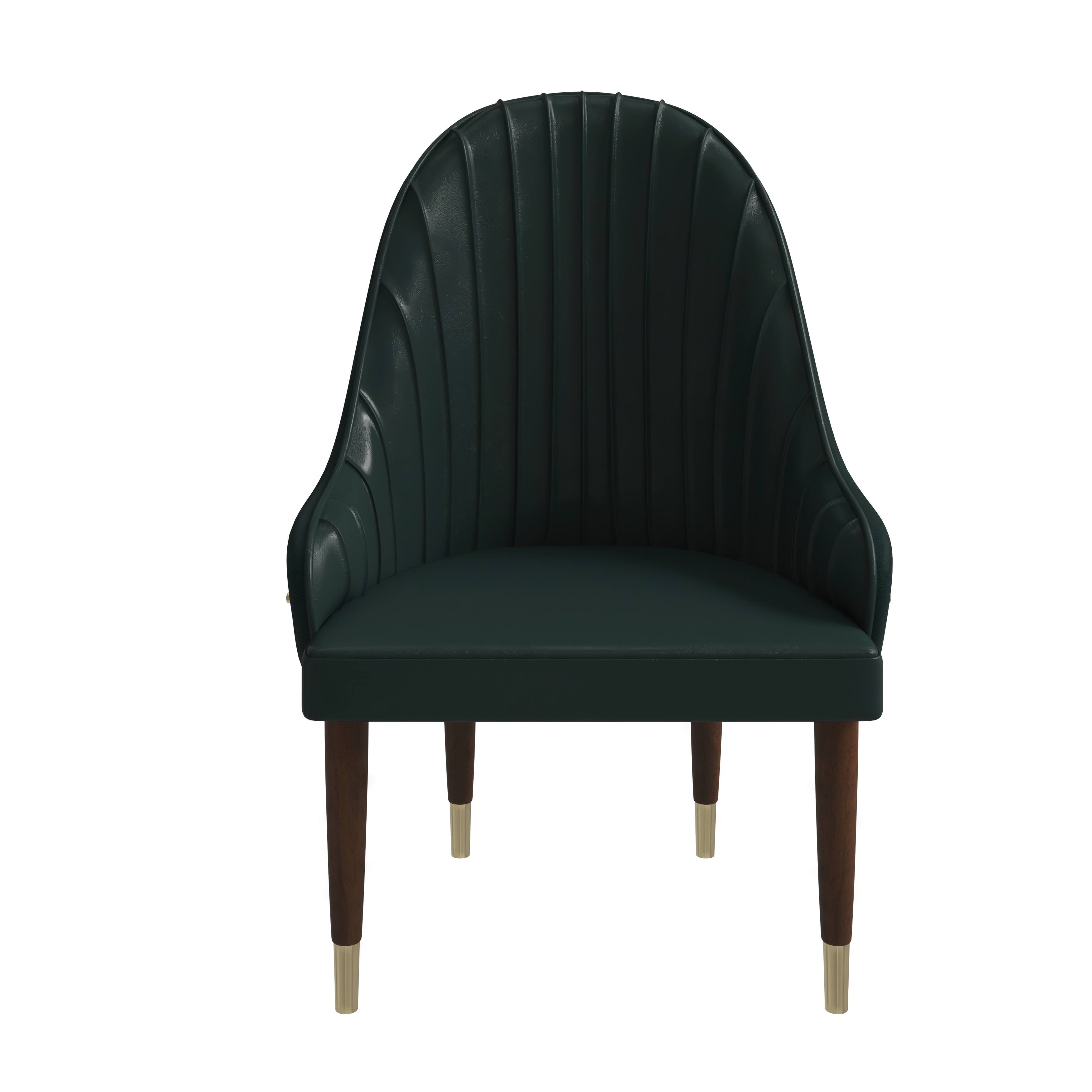 Alt View 2. LeisureMod - Elara Modern Vegan Leather Dining Chair with Rubberwood Frame - Green.