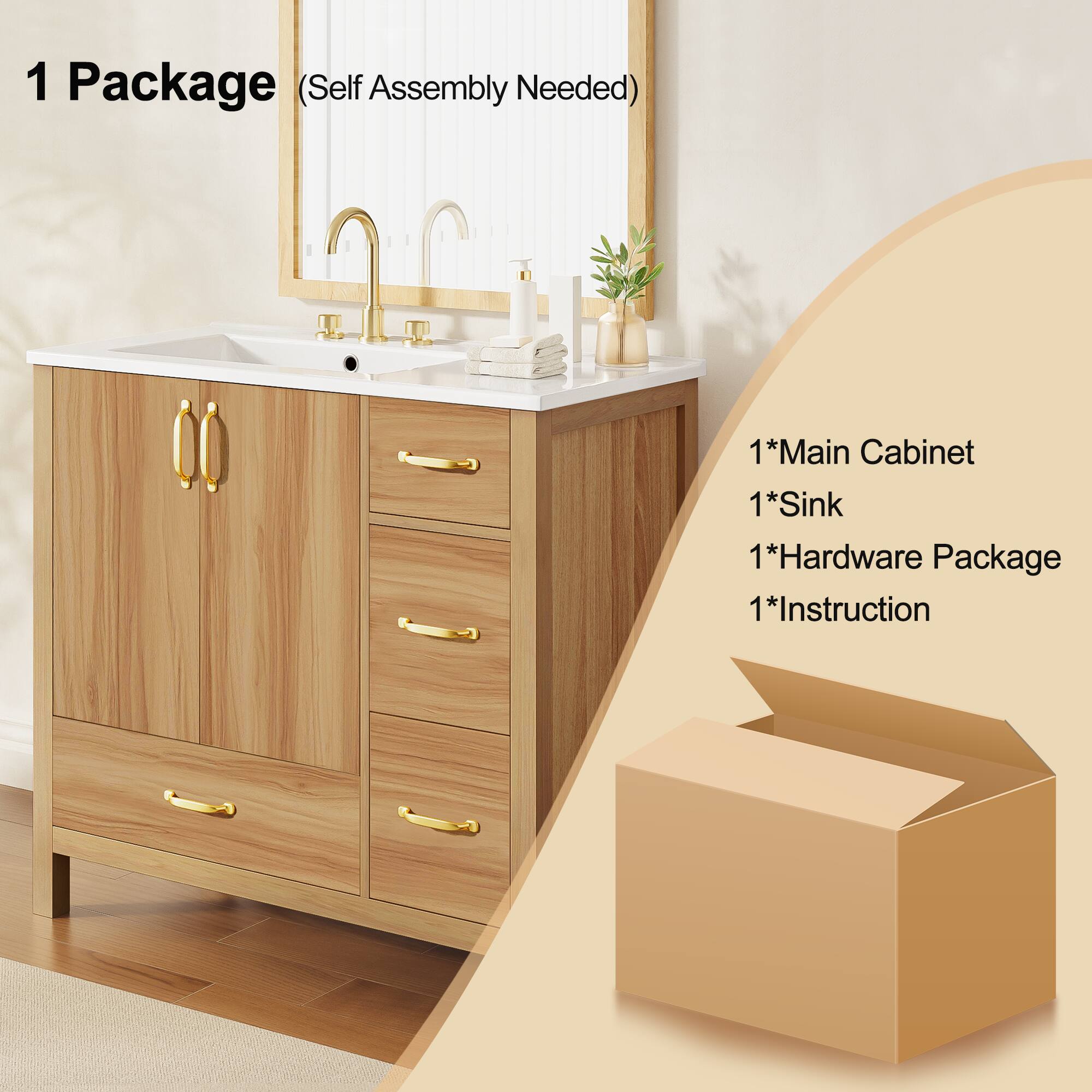 1 Package (Self Assembly Needed)

1*Main Cabinet  
1*Sink  
1*Hardware Package  
1*Instruction