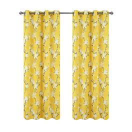Olivia Gray - 100% Polyester 200 GSM Blossom Printed Blackout Grommet Curtain Panel 54" x 90" - Yellow