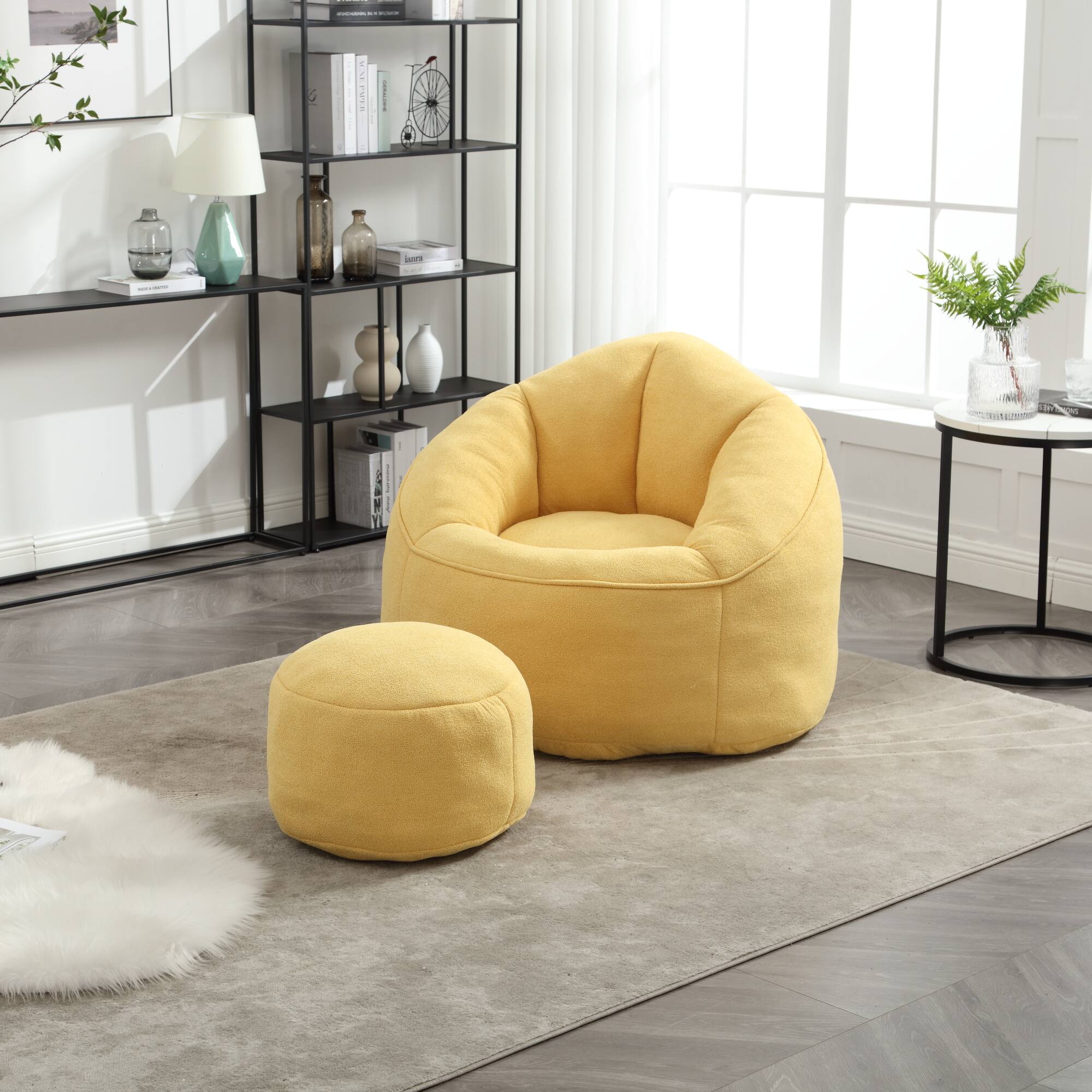 Alt View 1. GOODSILO - Premium Microfiber Bean Bag Sofa Chair with Detachable Footrest for Ultimate Comfort and Relaxation - Yellow.