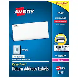 Avery - Easy Peel Laser Return Address Labels, 1/2" x 1-3/4", 8,000 Labels/Pack - Matte White