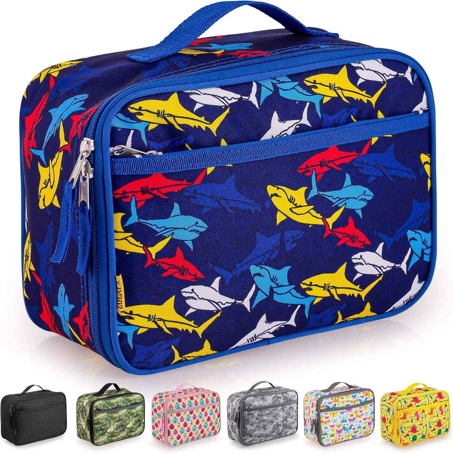 Front. Zulay Kitchen - Zulay Kitchen Insulated Lunch Bag - Thermal, Portable, BPA Free - Sharks Colors.