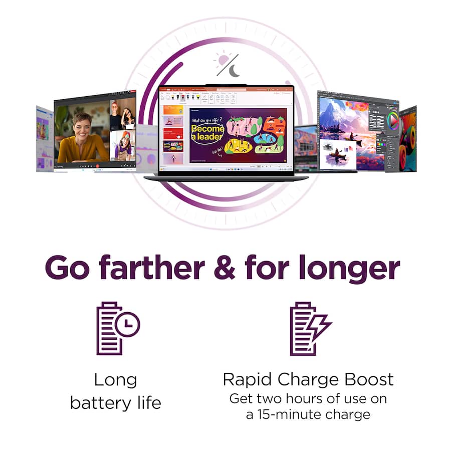 N - O o Become a leader t Go farther & for longer Long battery life Rapid Charge Boost Get two hours of use on a 15-minute charge