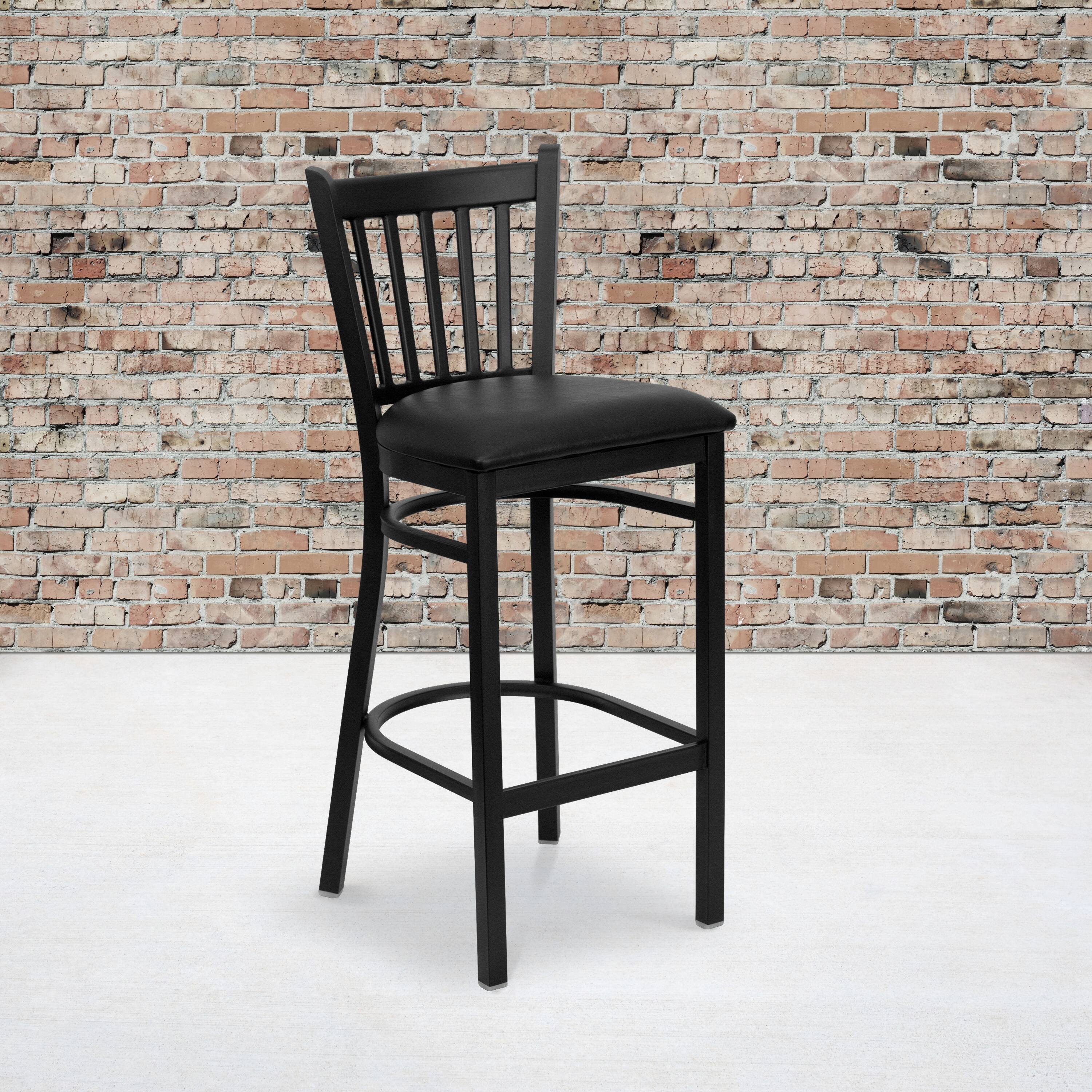 Alt View 2. Emma + Oliver - 2 Pack Vertical Back Metal Restaurant Barstool - Black Vinyl Seat/Black Metal Frame.