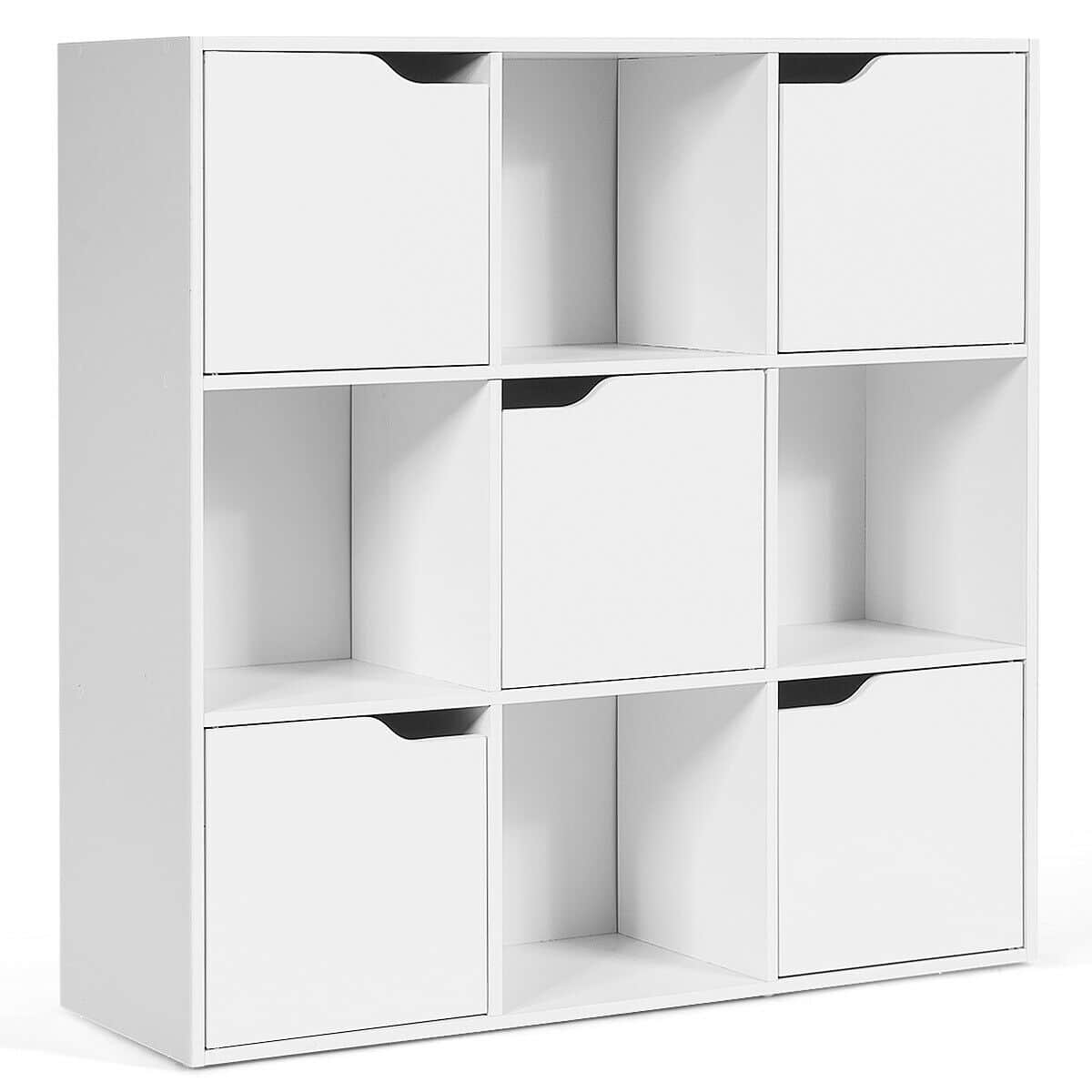 Gymax - 9 Cube Bookcase Cabinet Wood Bookcase Storage Shelves Room Divider Organization - White