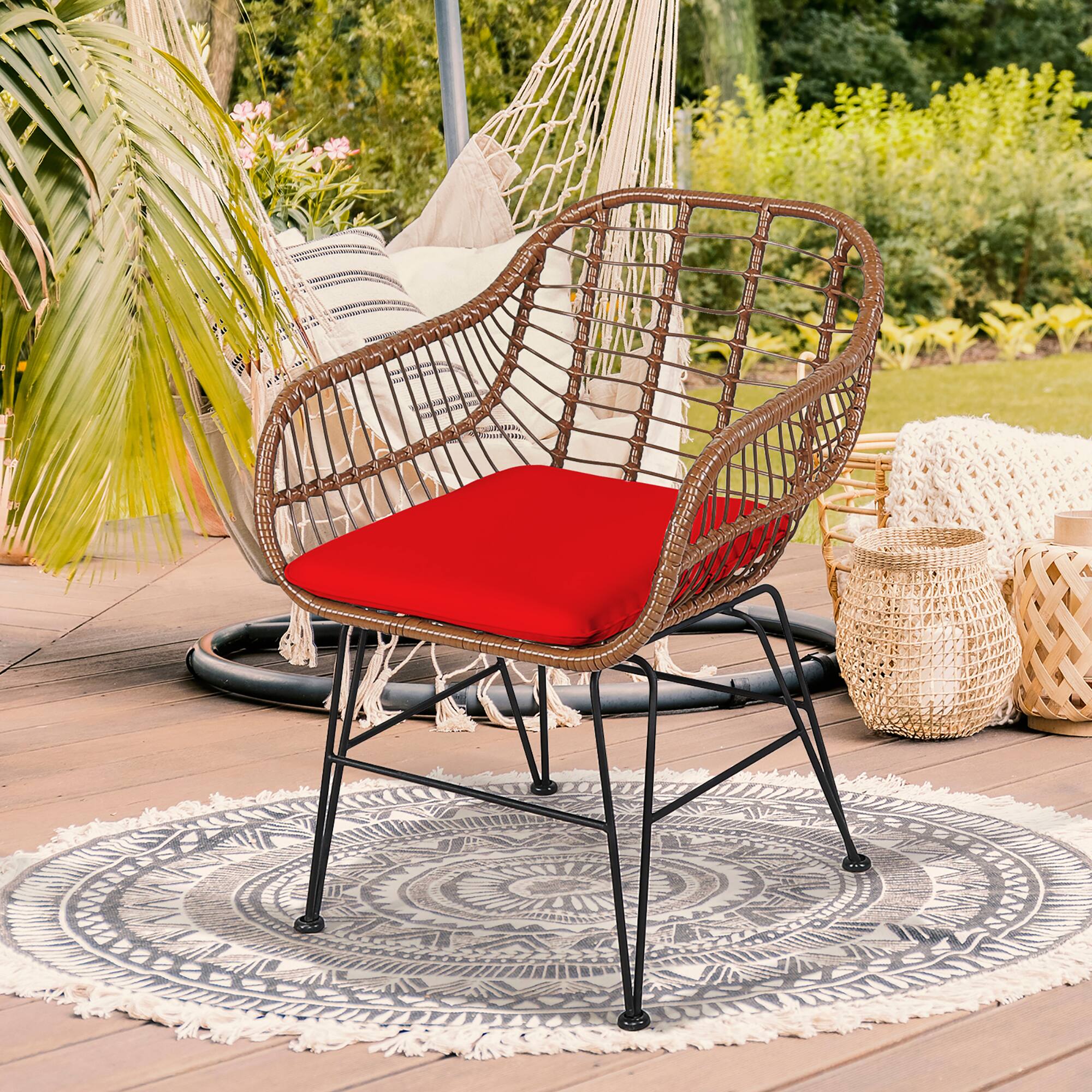 Alt View 3. Costway - 3PCS Patio Rattan Bistro Set Coffee Table Armchair Garden Cushion - Red.